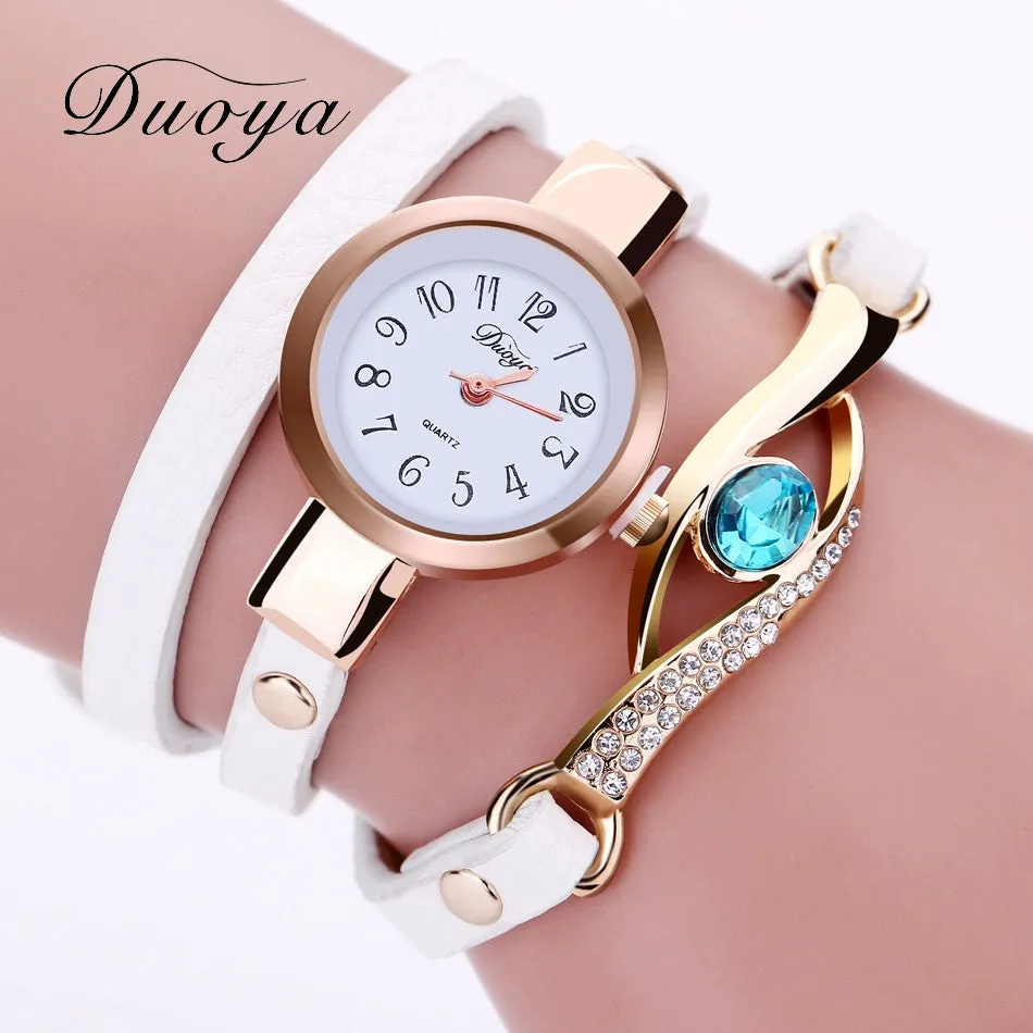 Eye Gemstone Luxury Watches Women Gold Bracelet Watch Leather Electronic Quartz