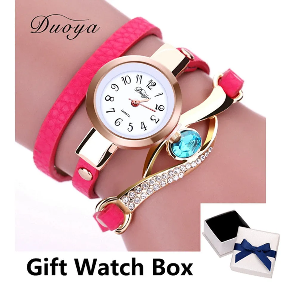 Eye Gemstone Luxury Watches Women Gold Bracelet Watch Leather Electronic Quartz