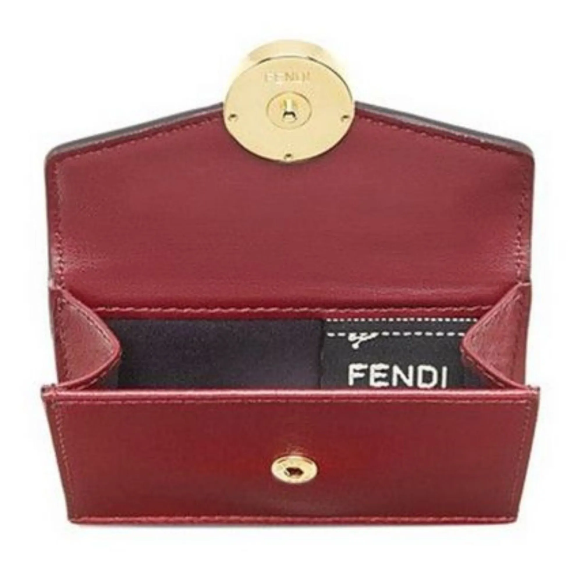 Fendi Calf Leather F Logo Barola Red Micro Trifold Wallet