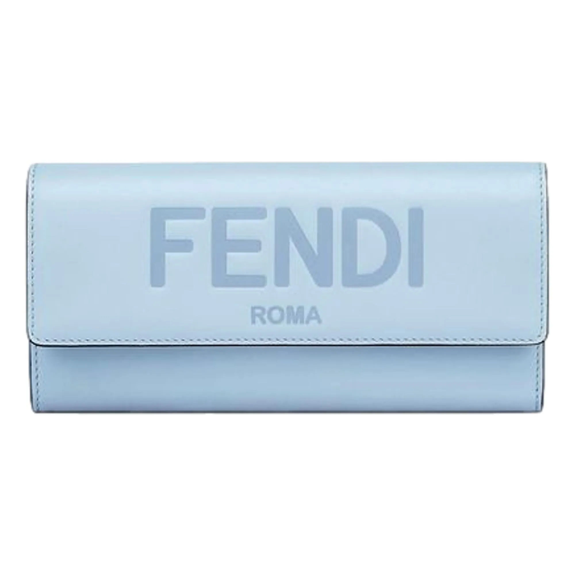 Fendi Roma Light Blue Smooth Calf Leather Continental Flap Wallet