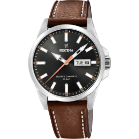 Festina Classics Leather Analog Mens Watch I Model F20358/2 Quartz Movement