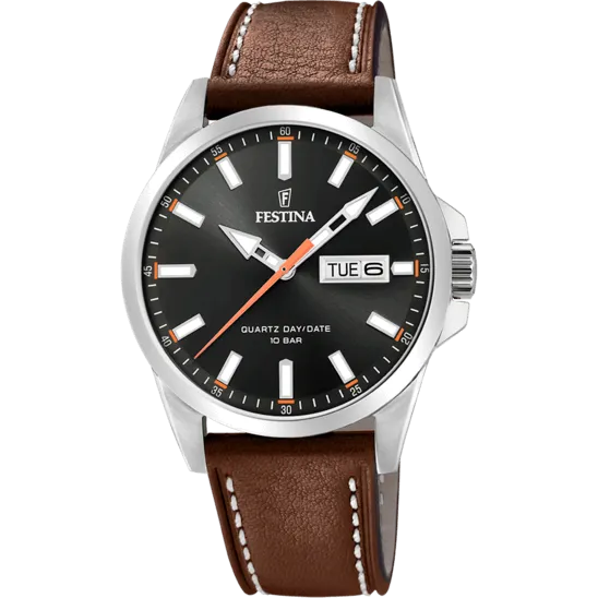 Festina Classics Leather Analog Mens Watch I Model F20358/2 Quartz Movement