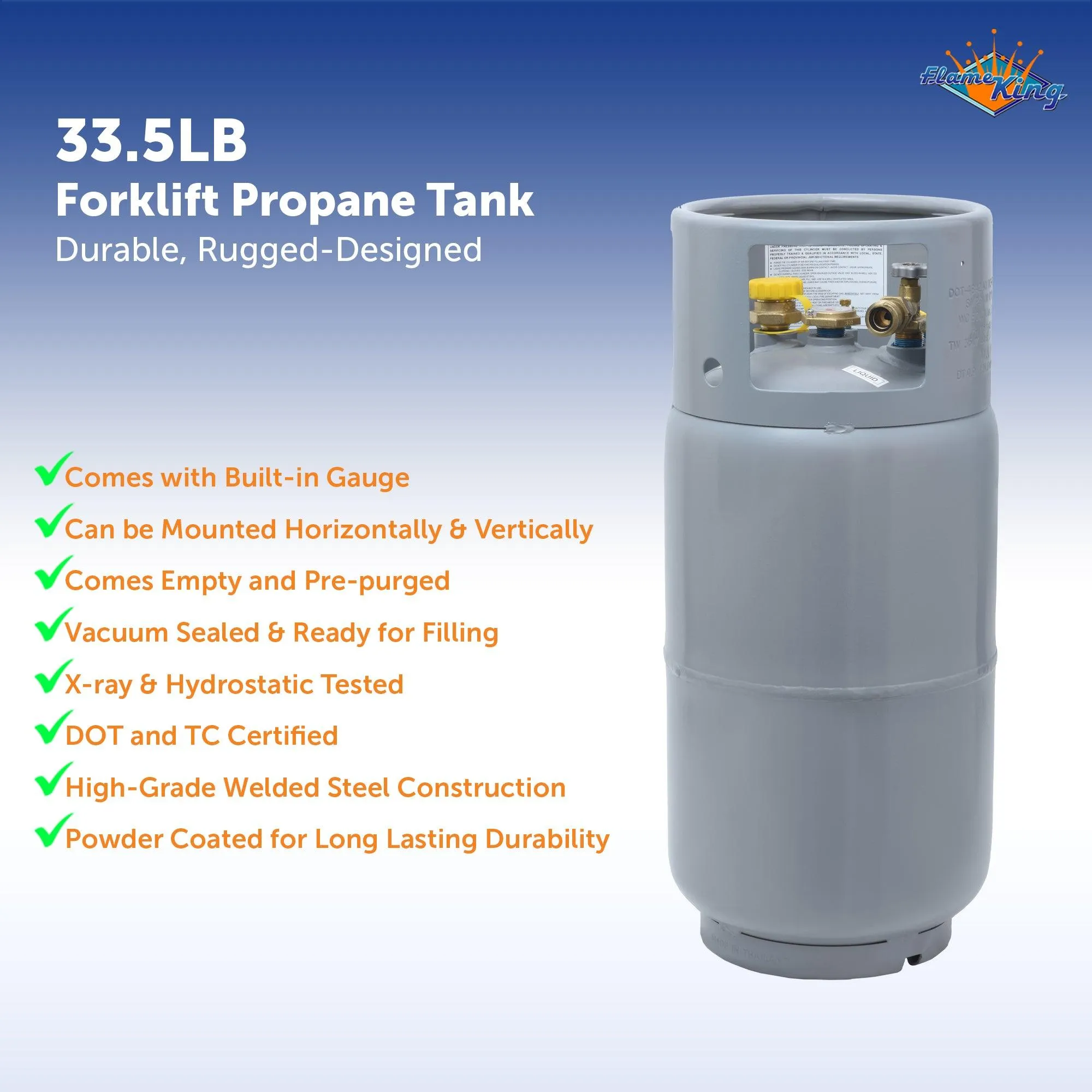 Flame King 33.5lb Forklift Steel Propane Tank Cylinder with Gauge