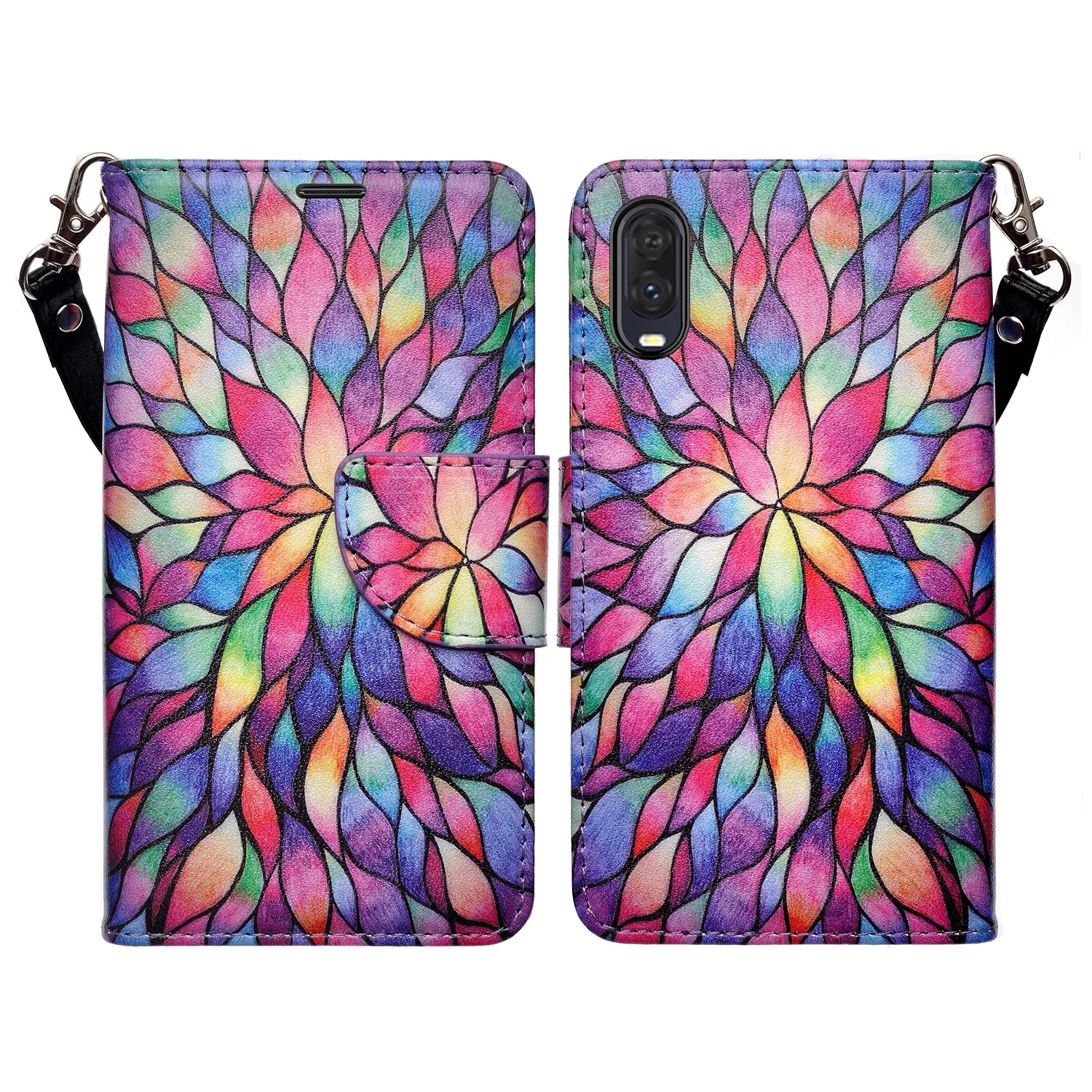 For Alcatel Jitterbug Smart3 Case, Lively Smart Wallet Case, Wrist Strap Pu Leather Wallet Case [Kickstand] with ID & Credit Card Slots - Rainbow Flower