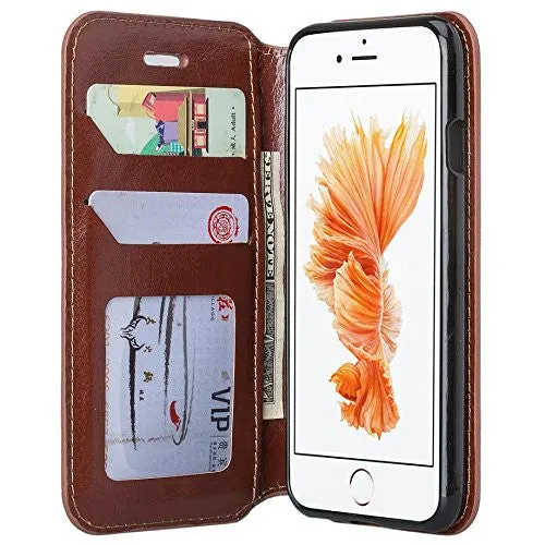 For Apple iPhone 7 Case,  Pu Leather Magnetic Flip Fold[Kickstand] Wallet Case with ID & Card Slots for Iphone 7 - Brown