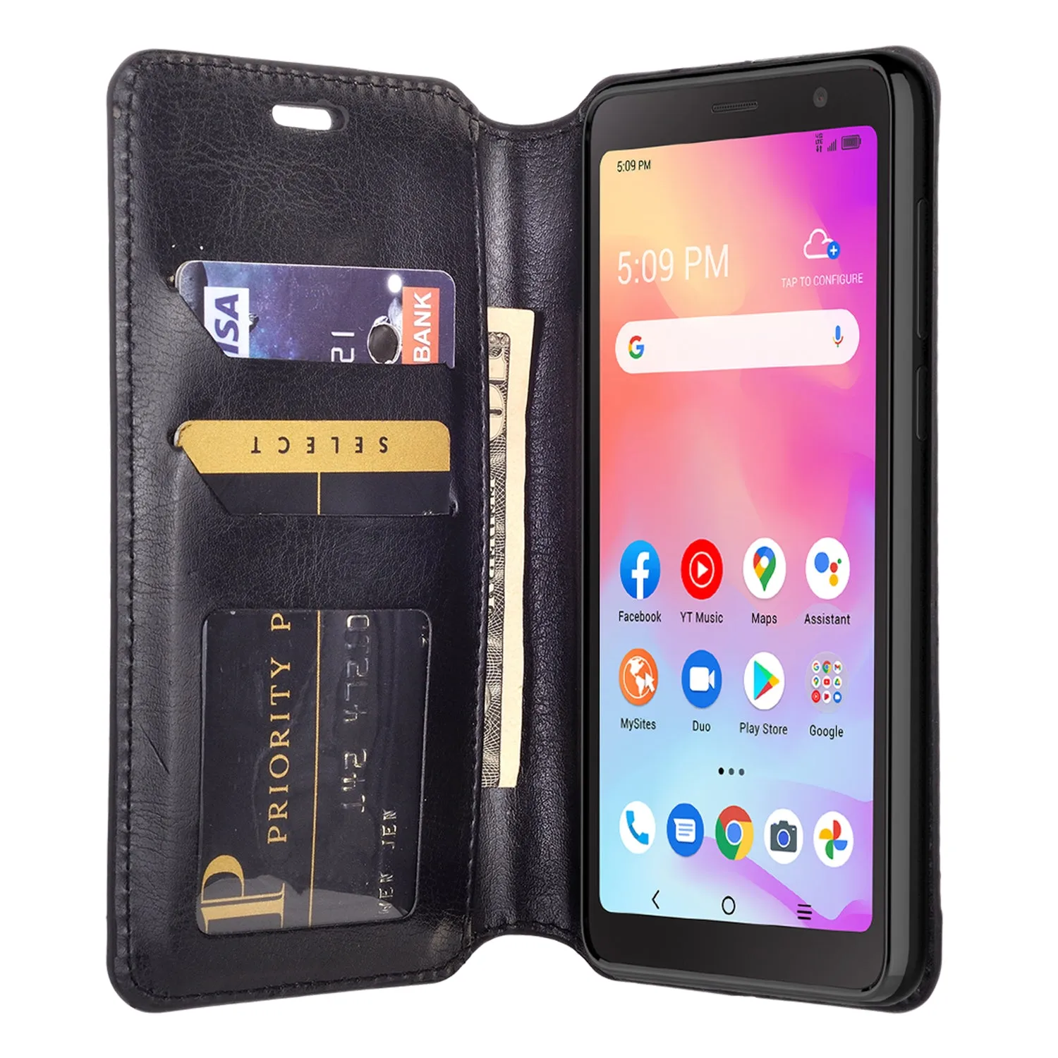 For TCL A3 Case, TCL A3 Wallet Case, Pu Leather Wallet Case [Kickstand] with ID & Credit Card Slots for TCL A3  - Black