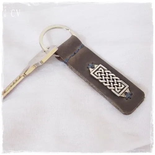 Gaelic Knot Leather Keychain ~