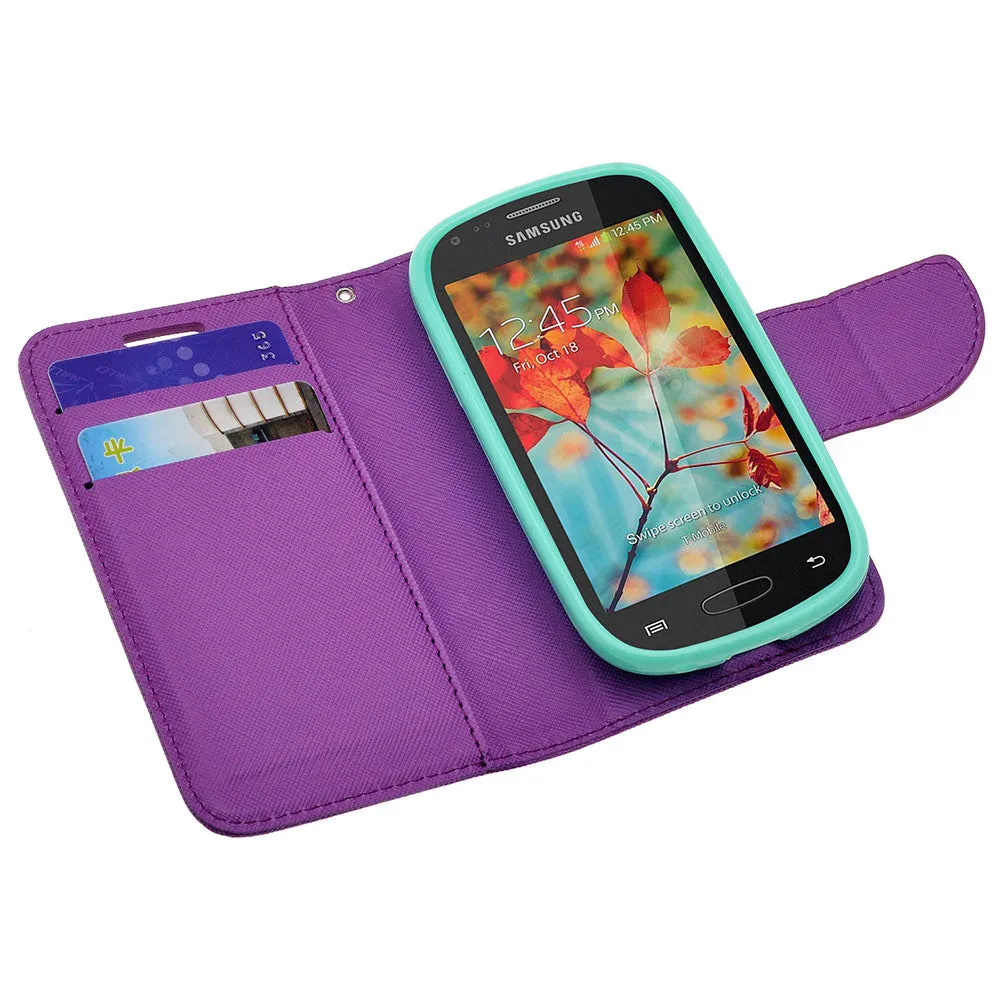 Galaxy Light Case, Wrist Strap Flip Folio [Kickstand Feature] Pu Leather Wallet Case with ID & Credit Card Slots - Purple