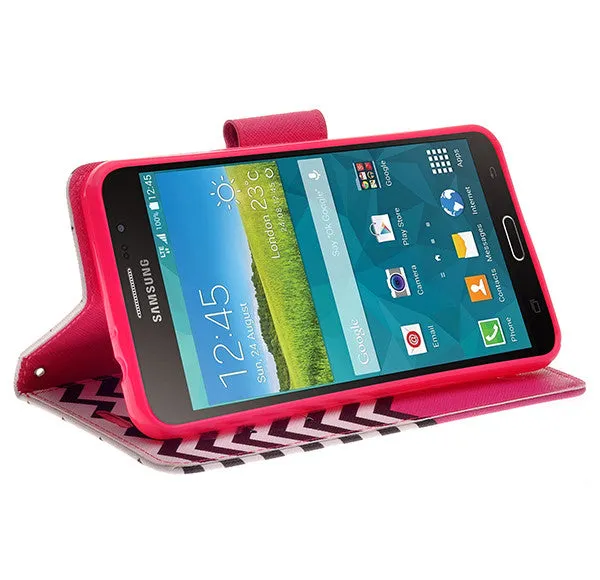 Galaxy Mega 2 Case, Wrist Strap Magnetic Fold[Kickstand] Pu Leather Wallet Case with ID & Credit Card Slots for Samsung Galaxy Mega 2 - Hot Pink Anchor