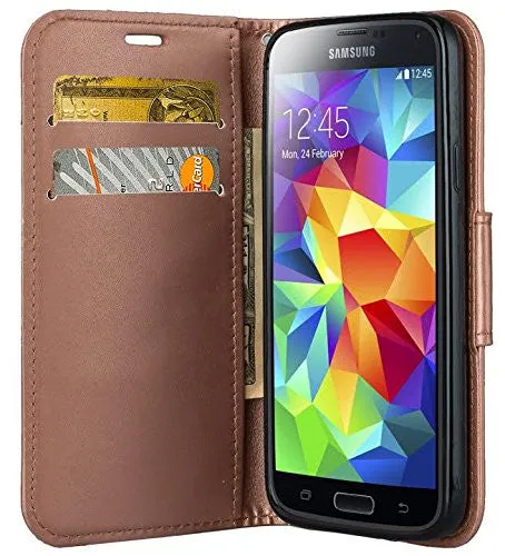 Galaxy S5 Case, Pu Leather Magnetic Fold[Kickstand] Wallet Case with ID & Card Slots for Samsung Galaxy S5 - Rose Gold