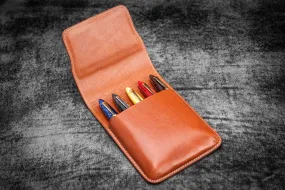 Galen Leather Five Slot Flap Pen Case in Brown