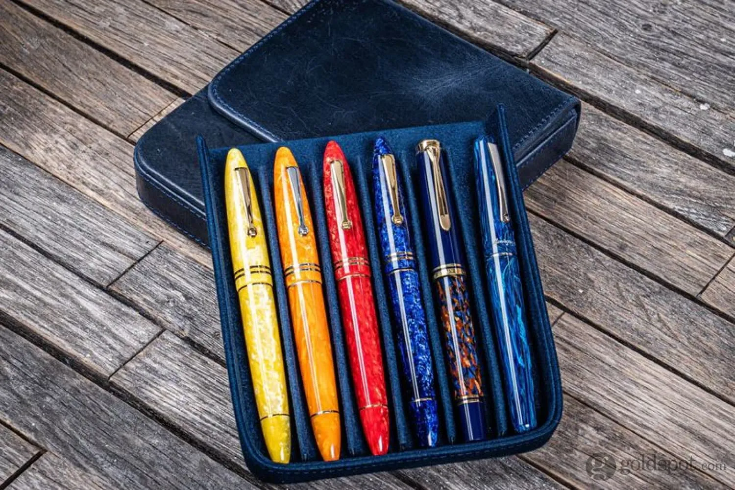 Galen Leather Magnum Opus 6 Slots Hard Pen Case in Crazy Horse Navy Blue