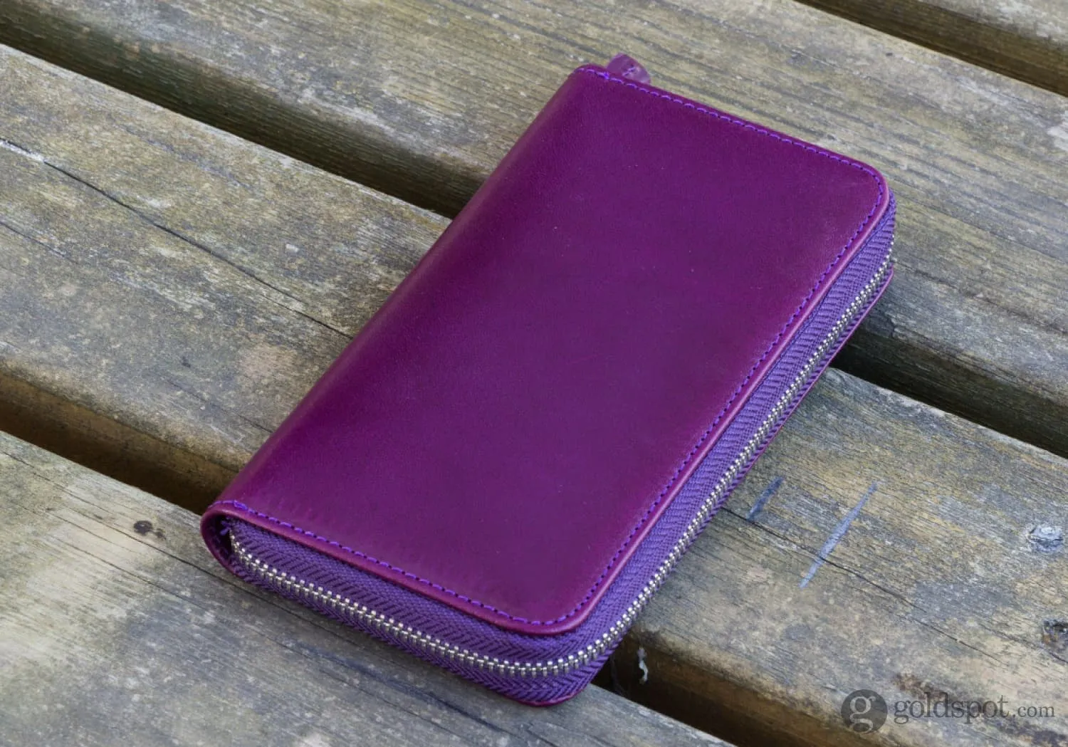 Galen Leather Zippered Three Pen Case in Purple