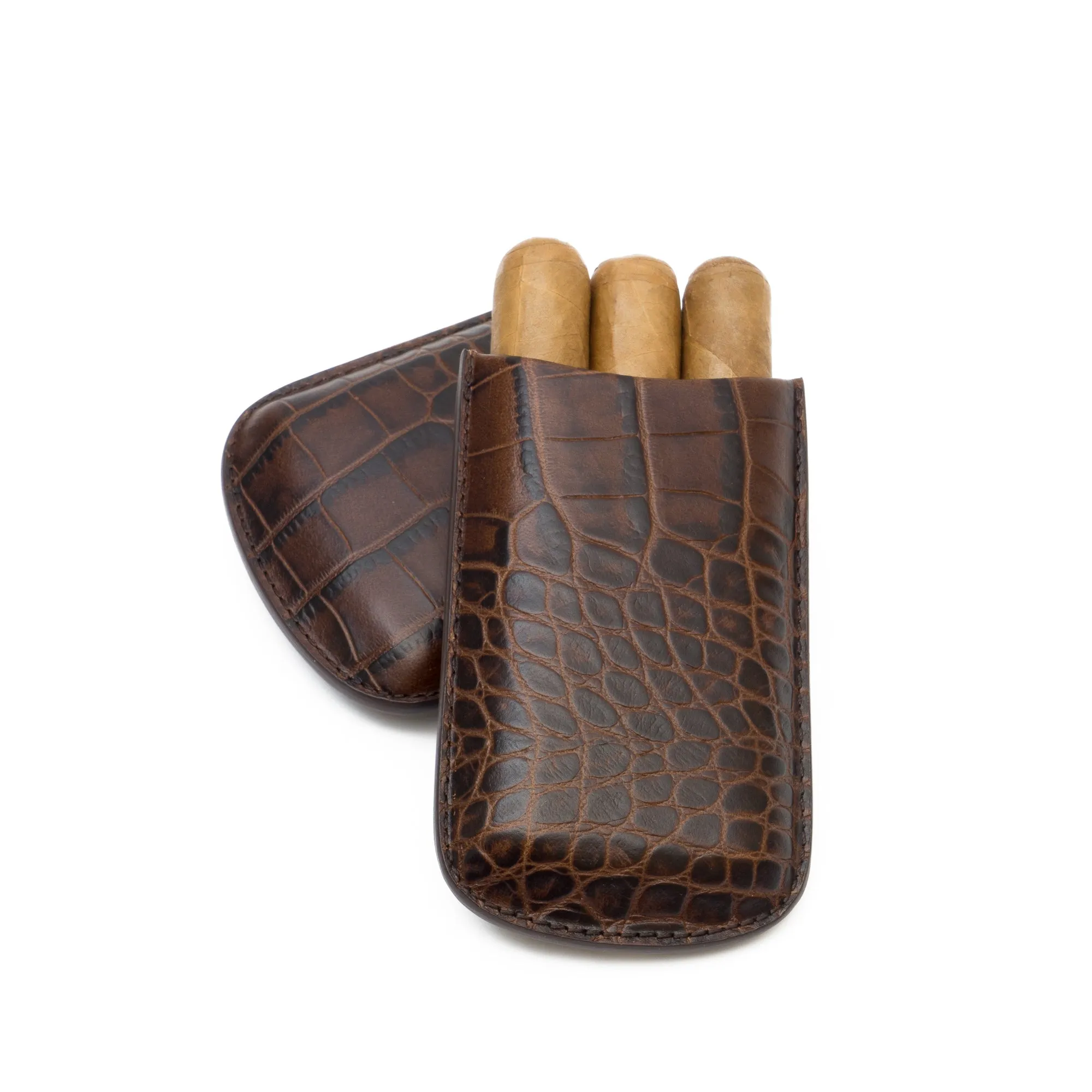 Genuine Leather Croc Embossed Robusto Cigar Case | TF400