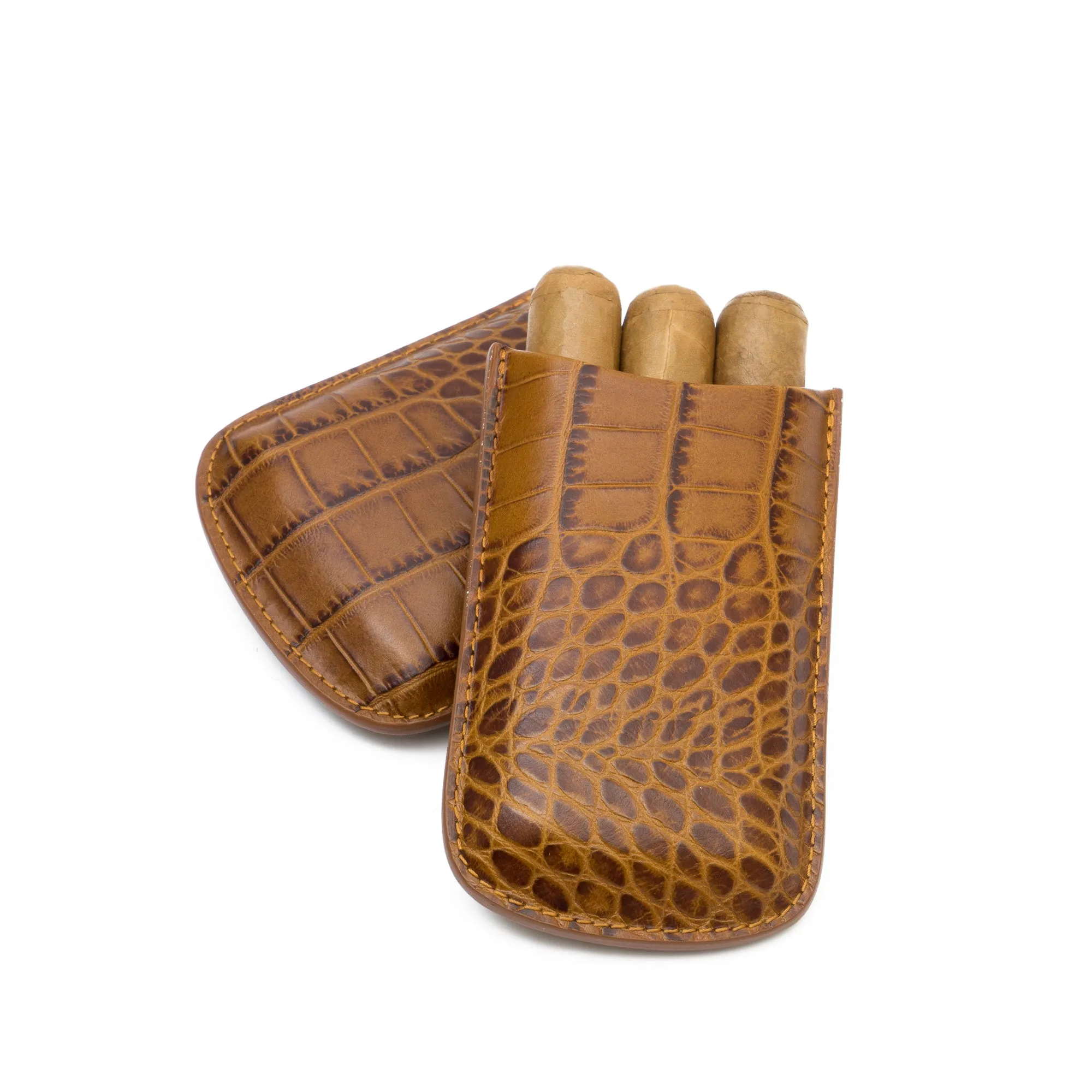 Genuine Leather Croc Embossed Robusto Cigar Case | TF400