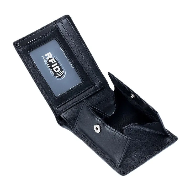 Genuine Leather Soft Plaid Bifold Wallet Fiber RFID Ultra-thin For Men