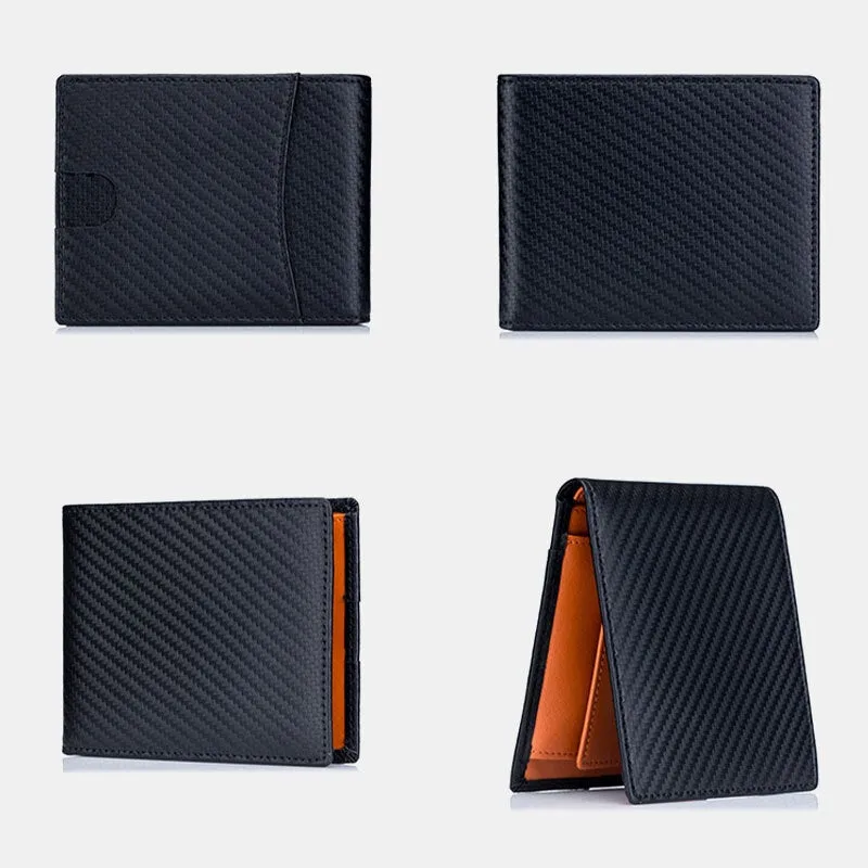 Genuine Leather Soft Plaid Bifold Wallet Fiber RFID Ultra-thin For Men