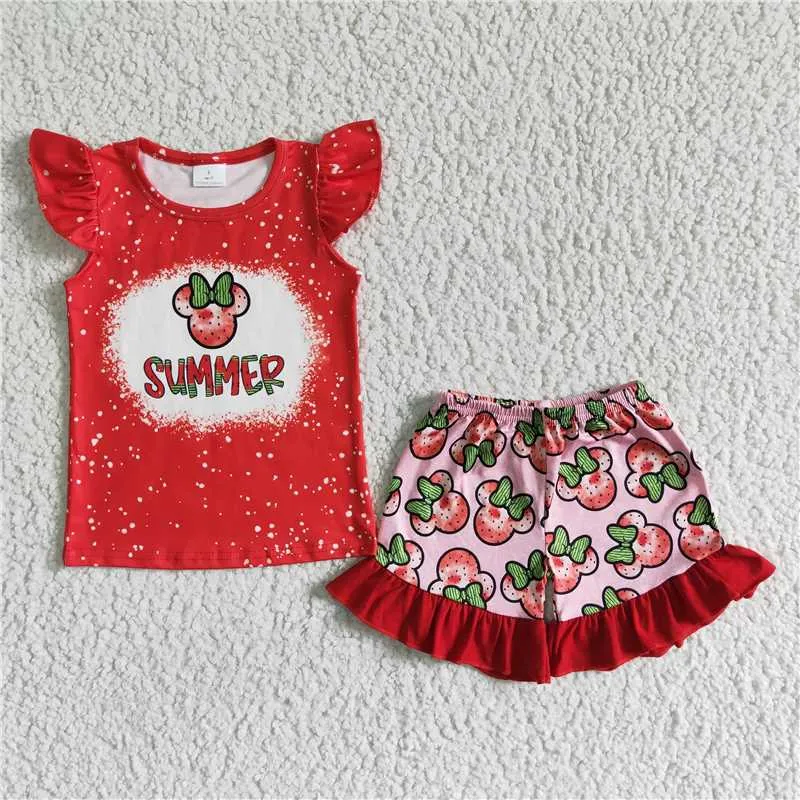 girls red t-shirt shorts set GSSO0071