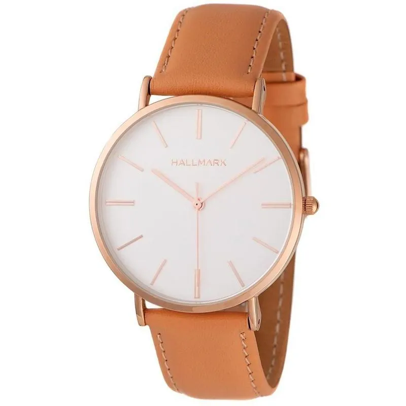 Hallmark Gents Leather Tan Strap White Dial Watch