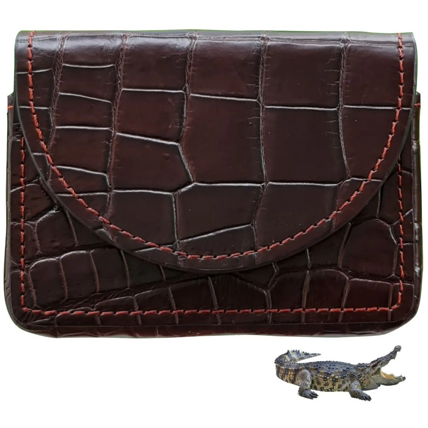 Hand-stitched Alligator Leather Business Card Holder| Crocodile Skin ID Credit Card Case