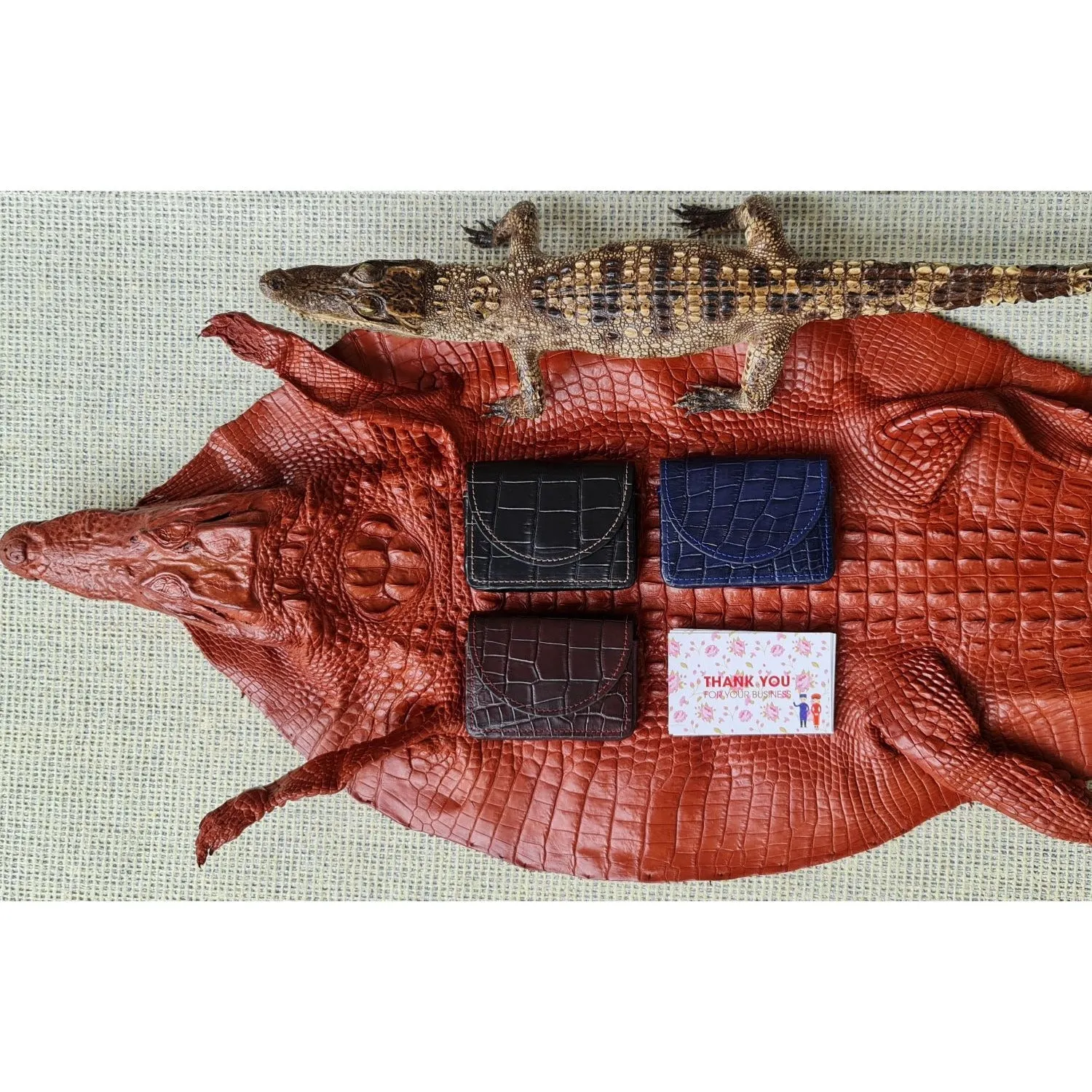 Hand-stitched Alligator Leather Business Card Holder| Crocodile Skin ID Credit Card Case