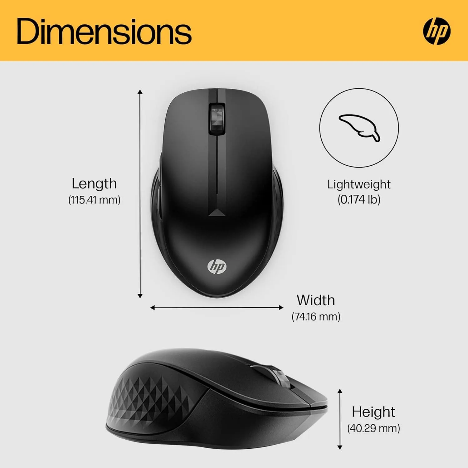 HP 430 wireless mouse | 2.4 GHz wireless connection & Bluetooth 5.2 | USB dongle | 4,000 dpi | 4 buttons | for up to 2 devices | black | incl. 1 x AA Battery