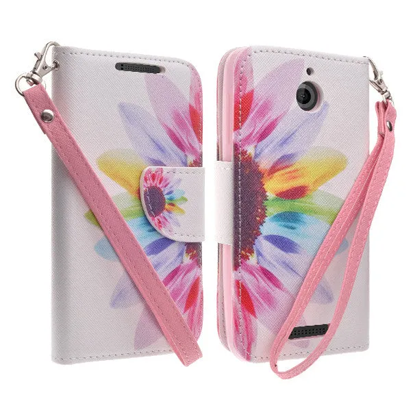 HTC Desire 510 Case, Wallet Case, Wrist Strap [Kickstand] Pu Leather Wallet Case with ID & Credit Card Slots - Sun Flower