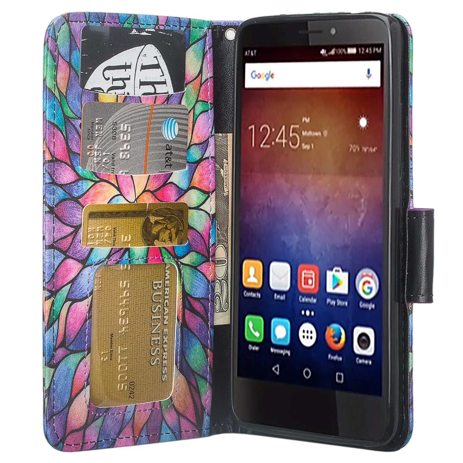 Huawei Ascend XT Case, Wrist Strap Magnetic Fold[Kickstand] Pu Leather Wallet Case with ID & Card Slots for Ascend XT - Rainbow Flower