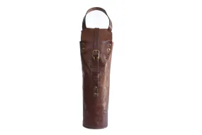 Italian Leather Wine Carrier - Vachetta Leathers - Walnut Brown Onyx Black