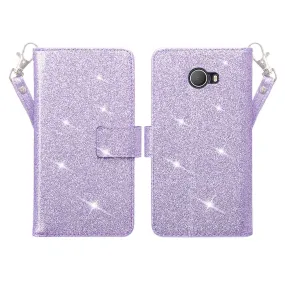 Jitterbug Smart 2 Case, Magnetic Flip Fold Kickstand Glitter Bling Leather Wallet Cover with ID & Credit Card Slots - Purple