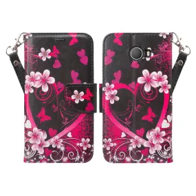 Jitterbug Smart 2 Case, Magnetic Flip Fold Kickstand Leather Wallet Cover with ID & Credit Card Slots - Heart Butterflies