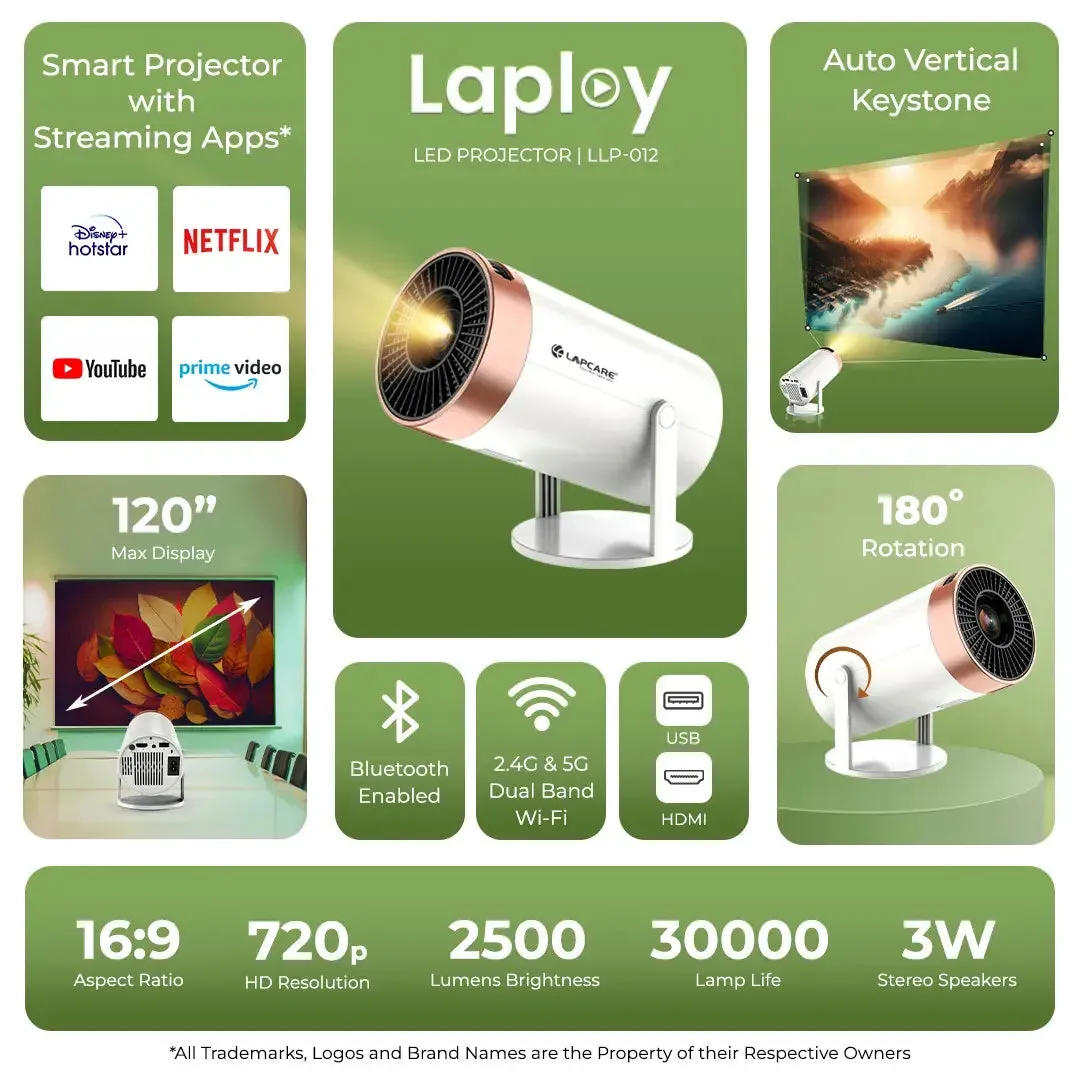 Laplay LLP-012 BT V5.0 LED Projector with 150 ANSI, 2500 Lumens (LLP-012)