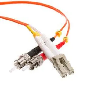 LC/UPC to ST/UPC OM4 Duplex 2.0mm Fiber Optic Patch Cord, OFNR, Multimode 50/125 10Gbit, Aqua Jacket, 2 meter (6.6 foot)