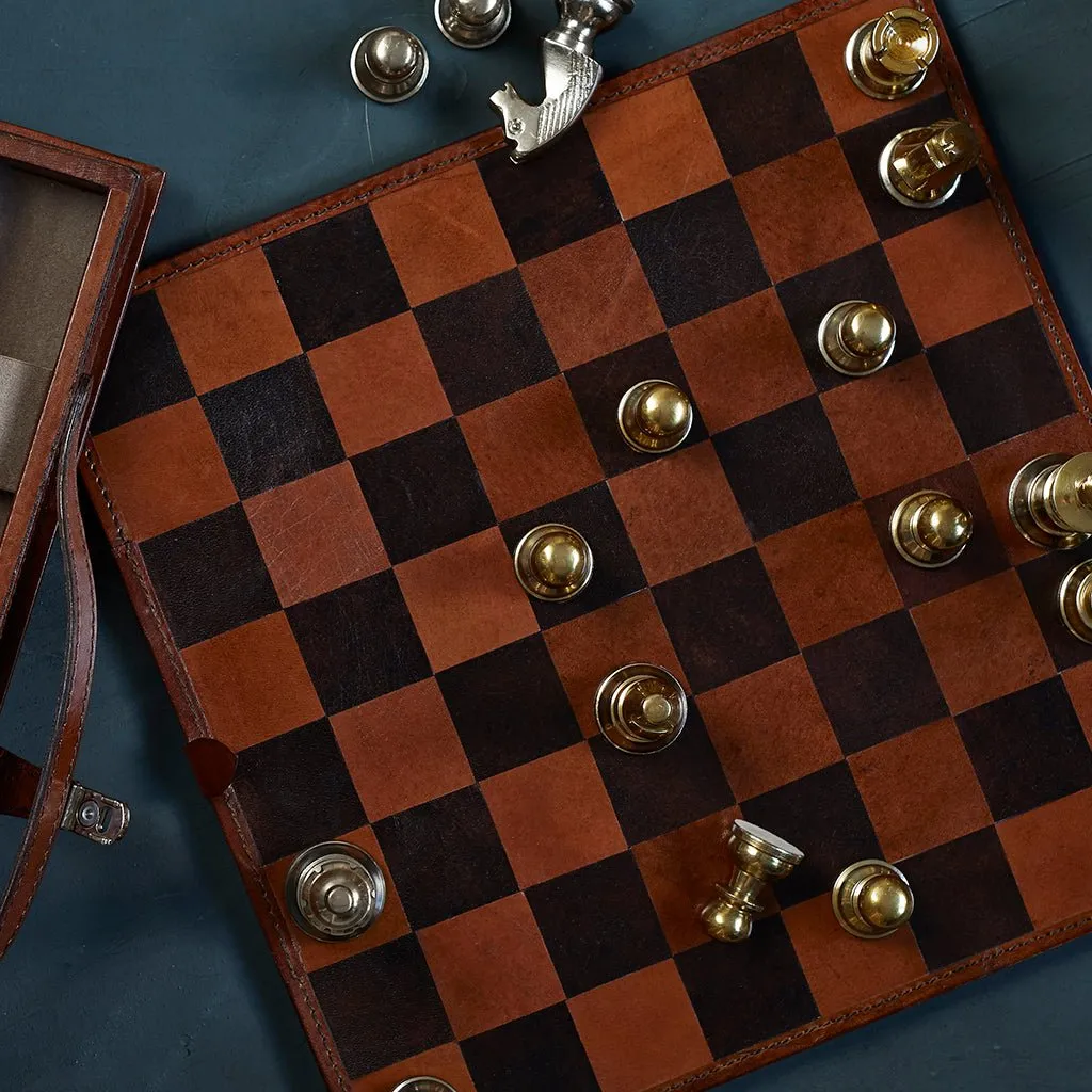 Leather Handcrafted Chess Board, Case & Pieces