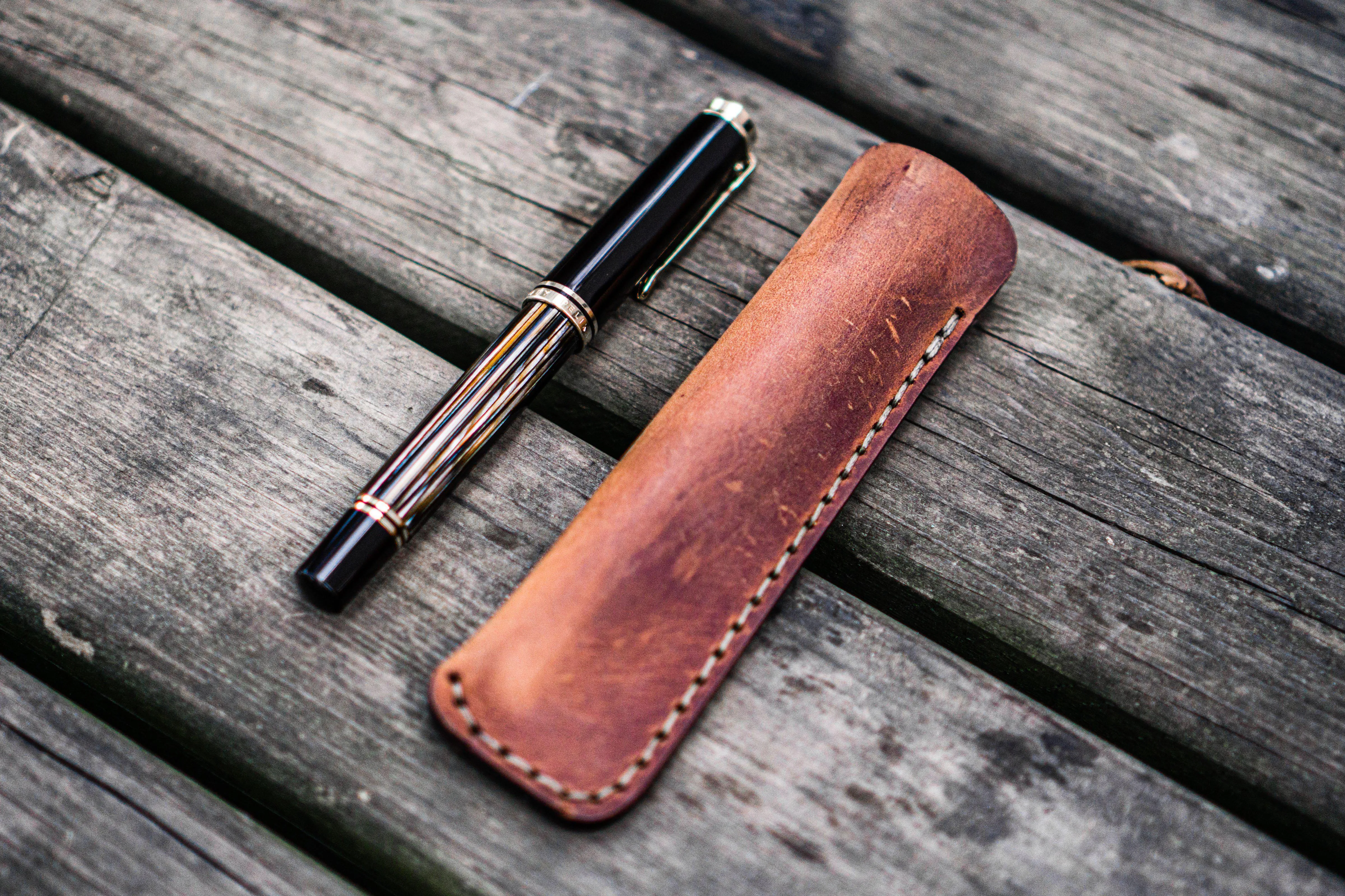 Leather Single Fountain Pen Case / Pen Pouch - Crazy Horse Tan