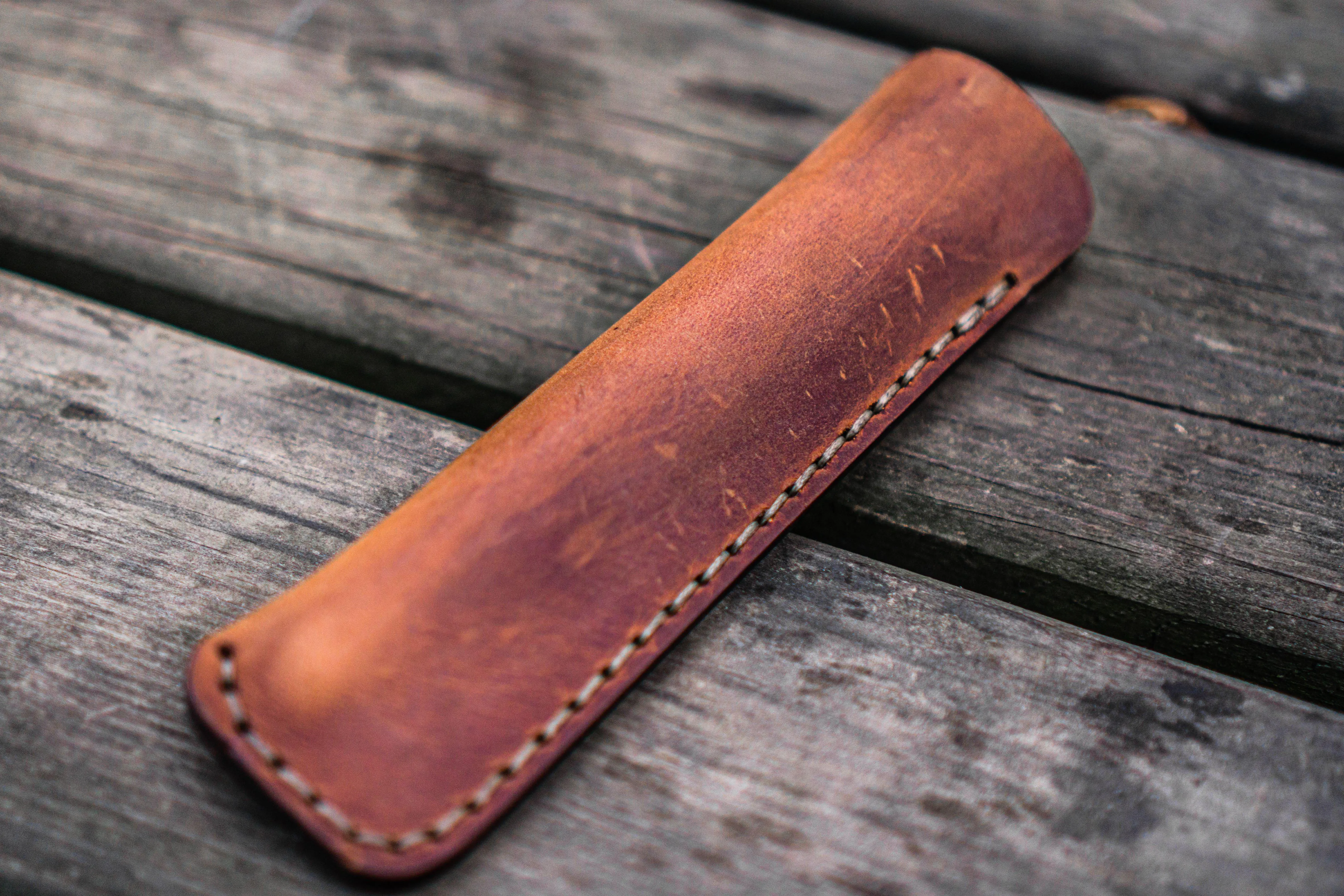 Leather Single Fountain Pen Case / Pen Pouch - Crazy Horse Tan