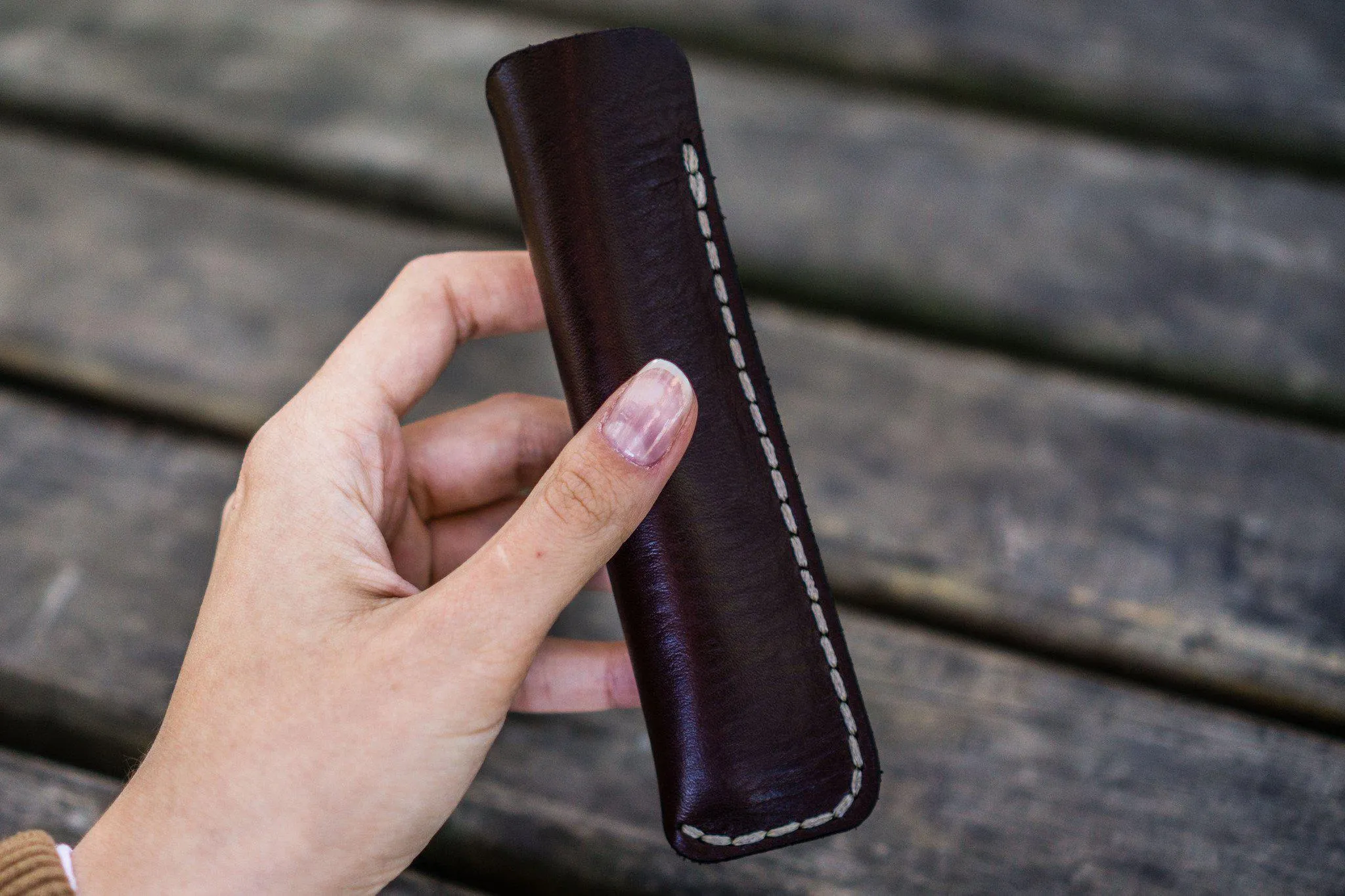 Leather Single Fountain Pen Case / Pen Pouch - Dark Brown