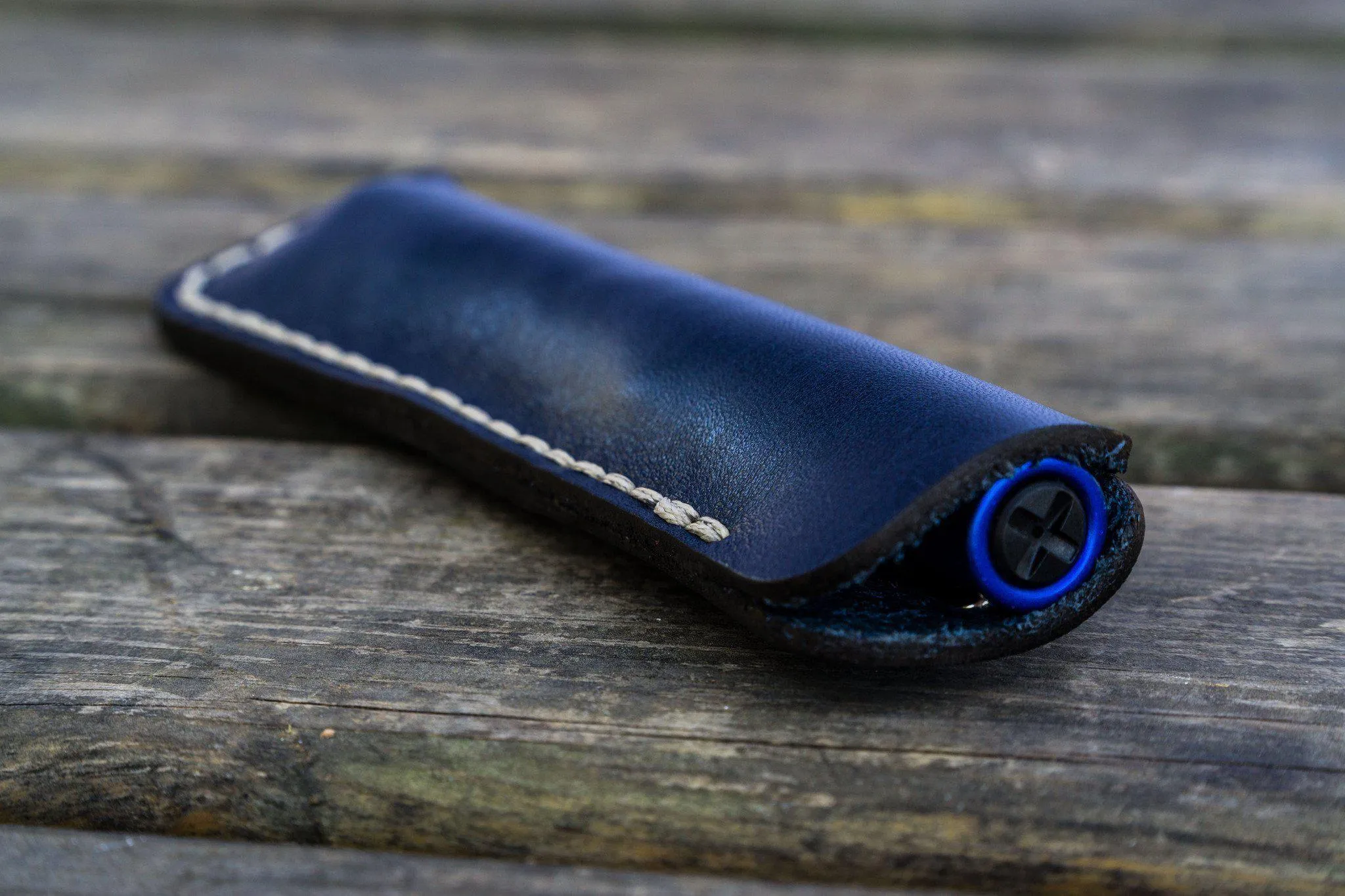 Leather Single Fountain Pen Case / Pen Pouch - Navy Blue