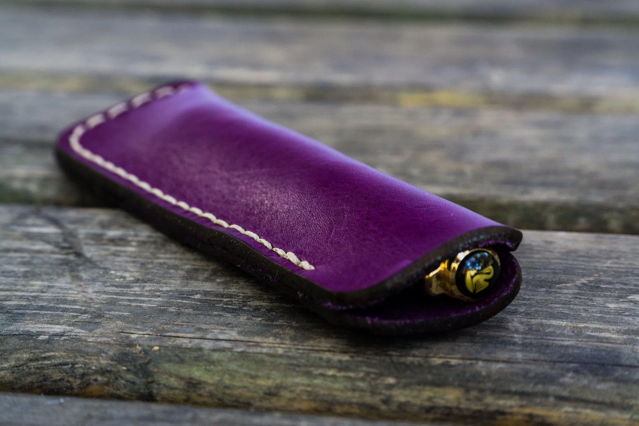 Leather Single Fountain Pen Case / Pen Pouch - Purple