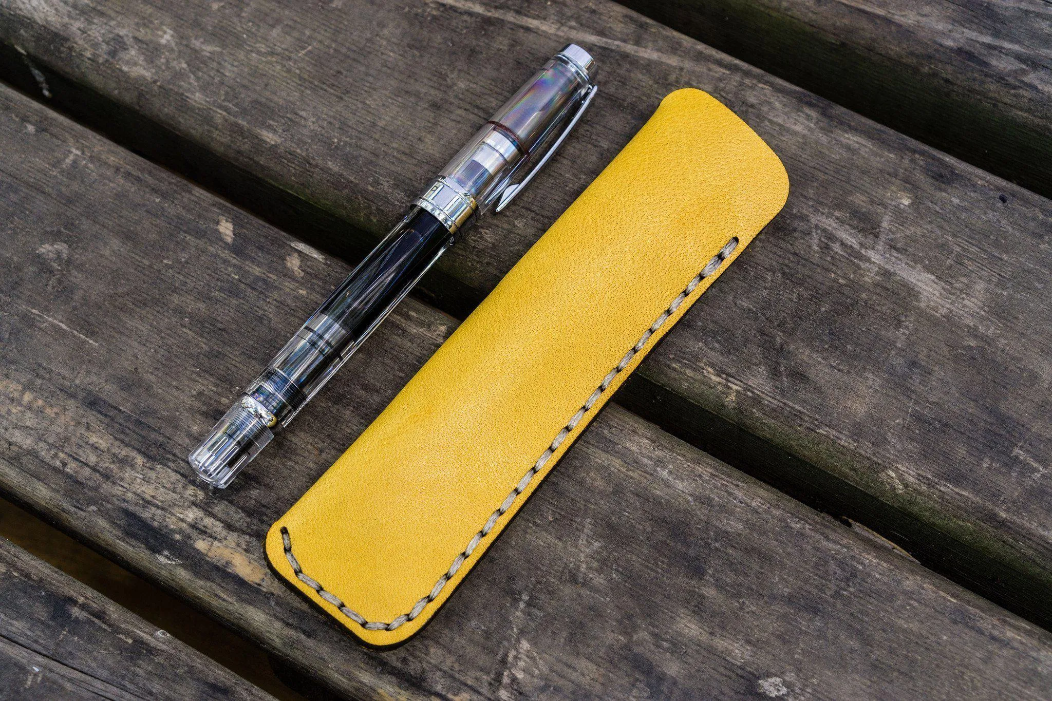 Leather Single Fountain Pen Case / Pen Pouch - Yellow