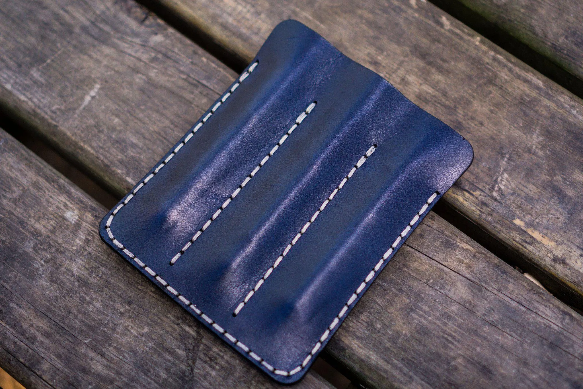 Leather Triple Fountain Pen Case / Pen Pouch - Navy Blue