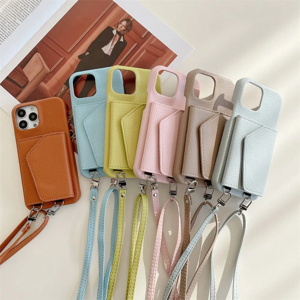 Leather Wallet Crossbody Phone Case With Card Holder For iPhone