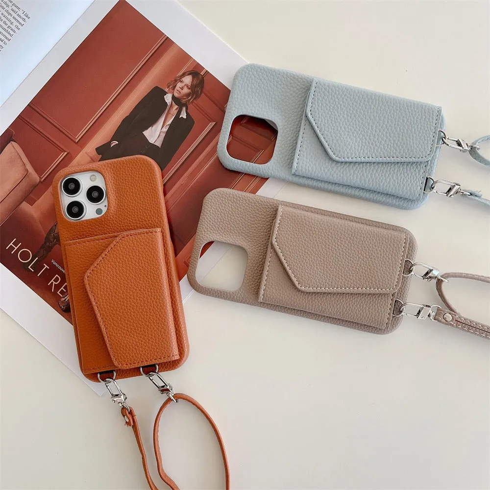 Leather Wallet Crossbody Phone Case With Card Holder For iPhone