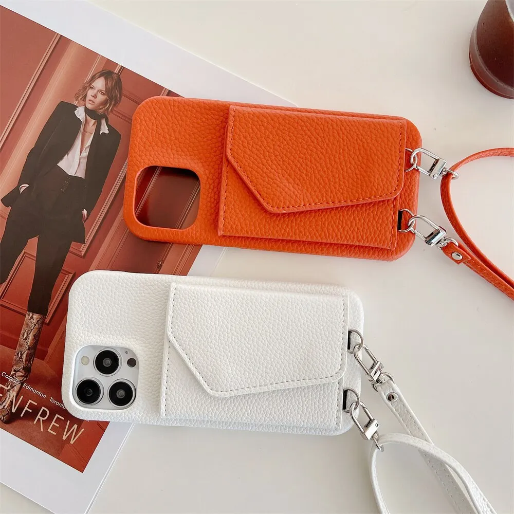 Leather Wallet Crossbody Phone Case With Card Holder For iPhone