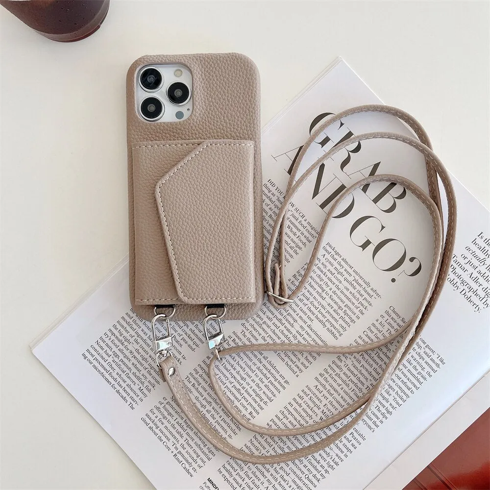 Leather Wallet Crossbody Phone Case With Card Holder For iPhone