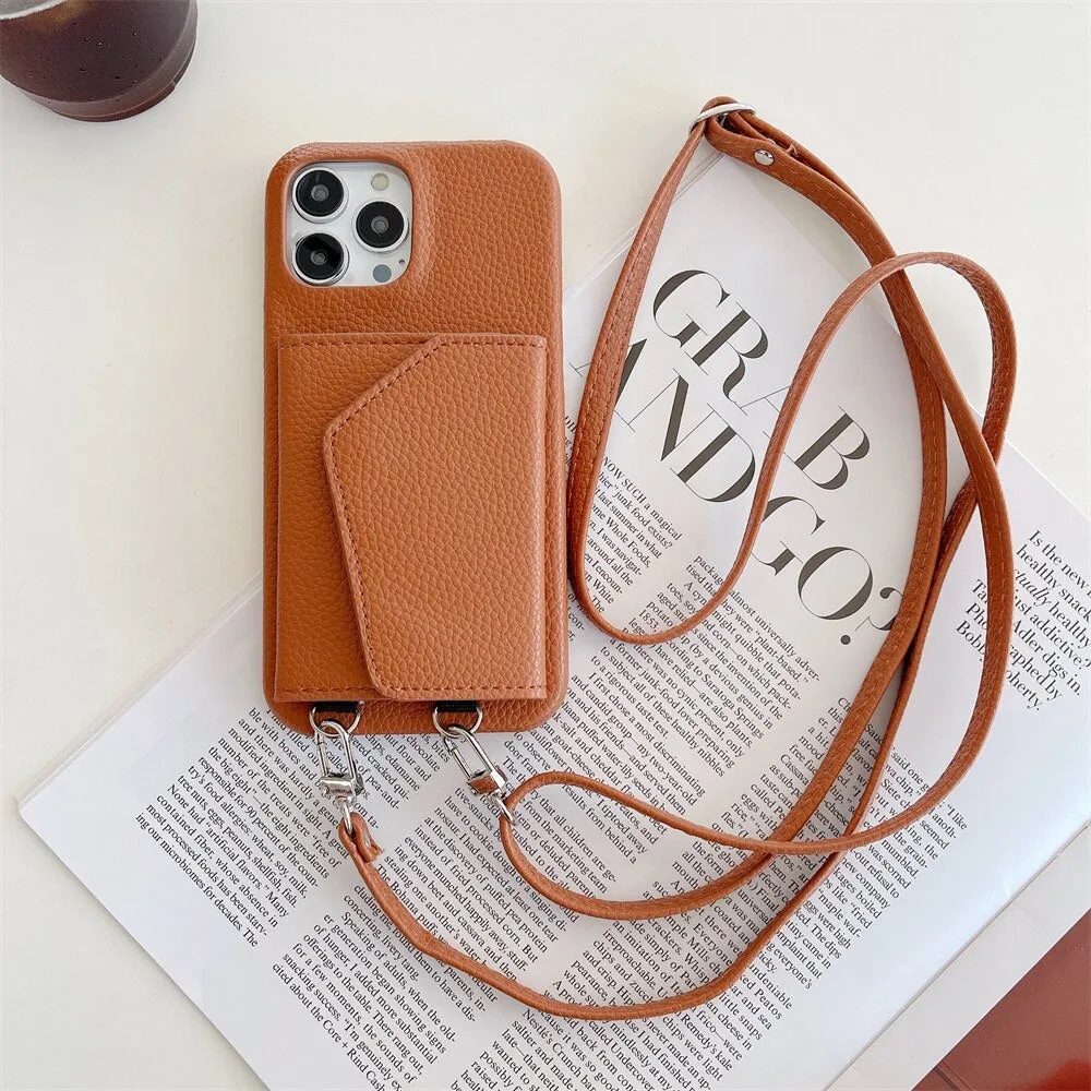 Leather Wallet Crossbody Phone Case With Card Holder For iPhone