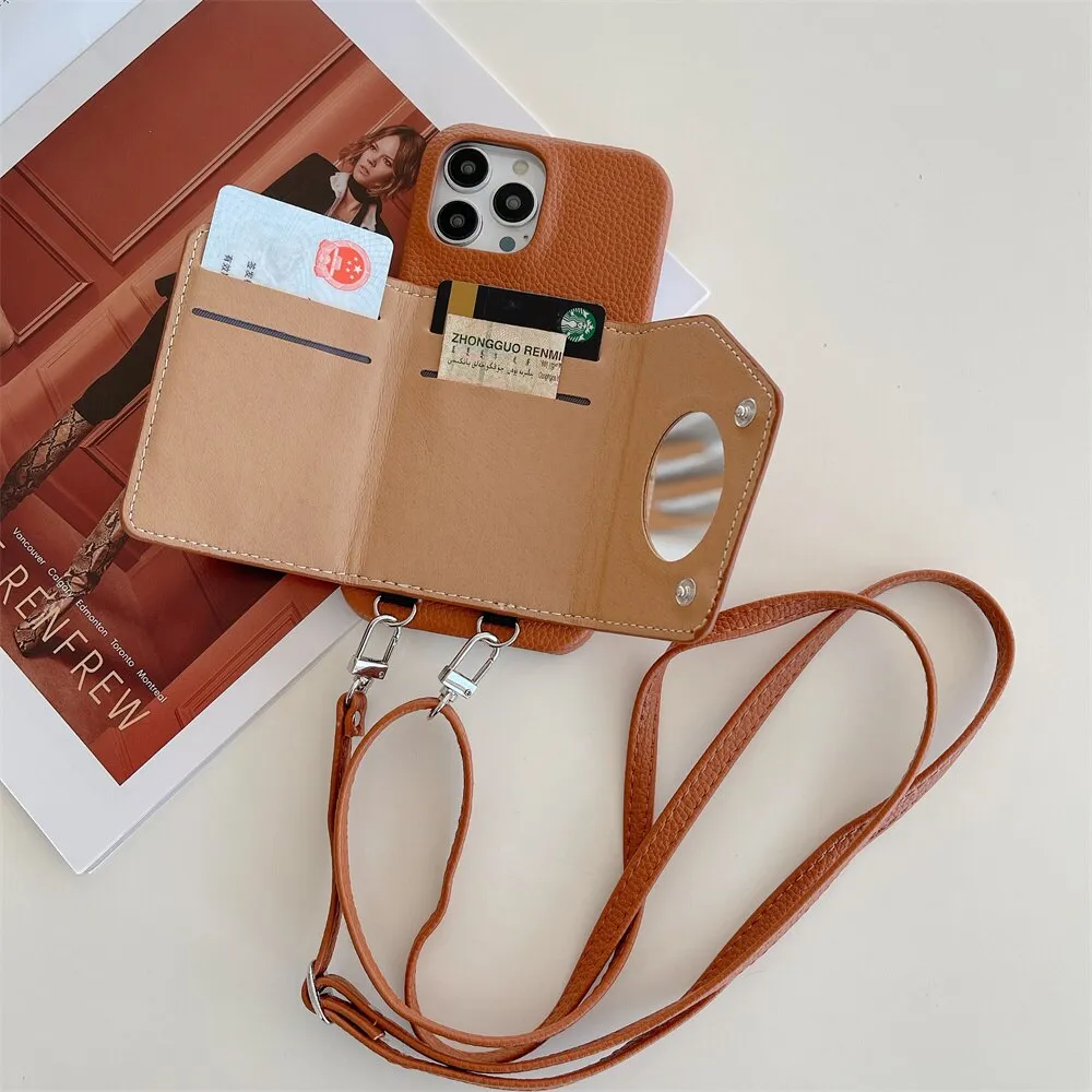 Leather Wallet Crossbody Phone Case With Card Holder For iPhone