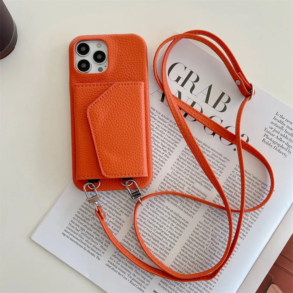 Leather Wallet Crossbody Phone Case With Card Holder For iPhone