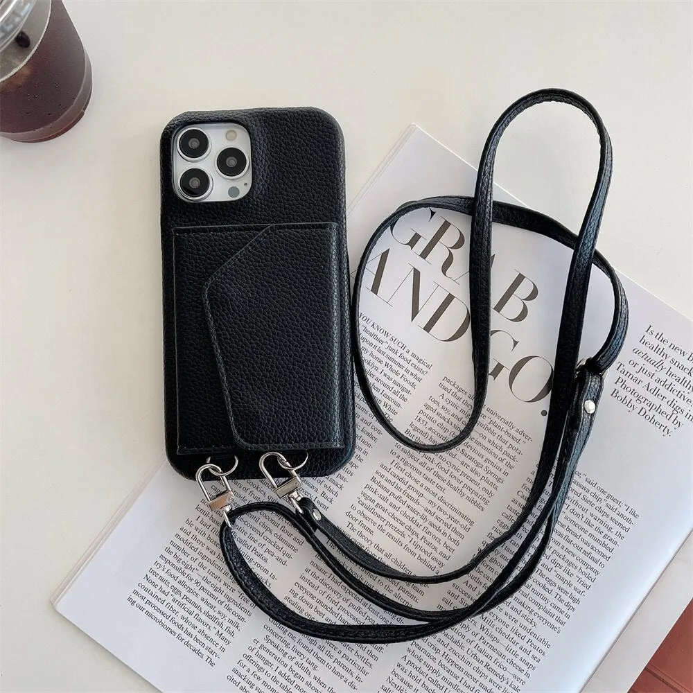 Leather Wallet Crossbody Phone Case With Card Holder For iPhone