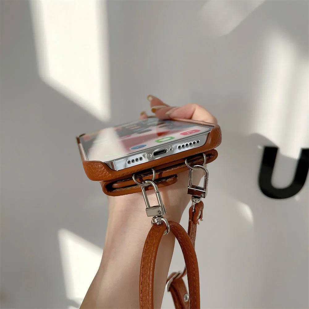 Leather Wallet Crossbody Phone Case With Card Holder For iPhone